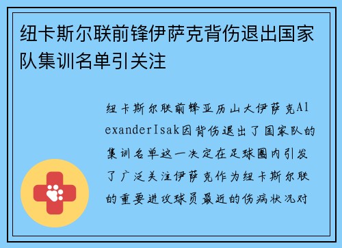 纽卡斯尔联前锋伊萨克背伤退出国家队集训名单引关注 纽卡斯尔联前锋伊萨克背伤退出国家队集训名单引关注